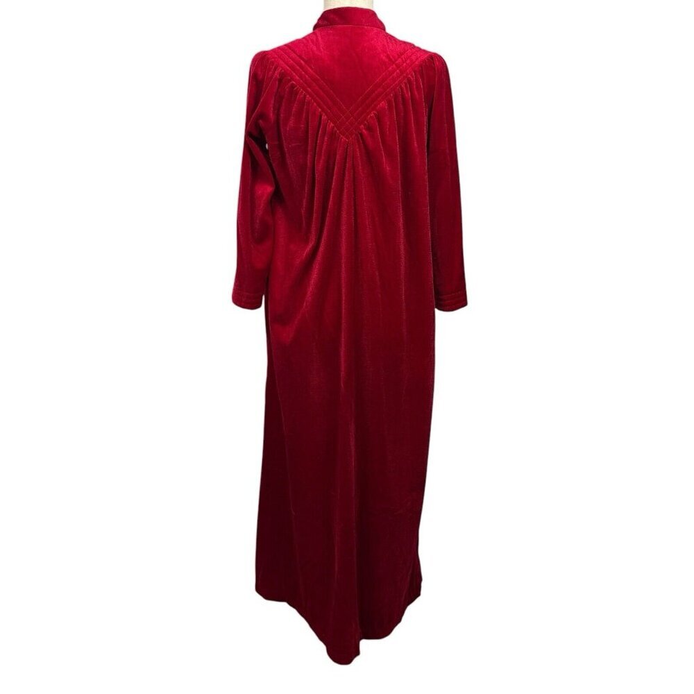 Vtg Heather Collection Robe Size Medium Red Velour 1/2 Zip Pocket Grandmacore - Picture 3 of 8